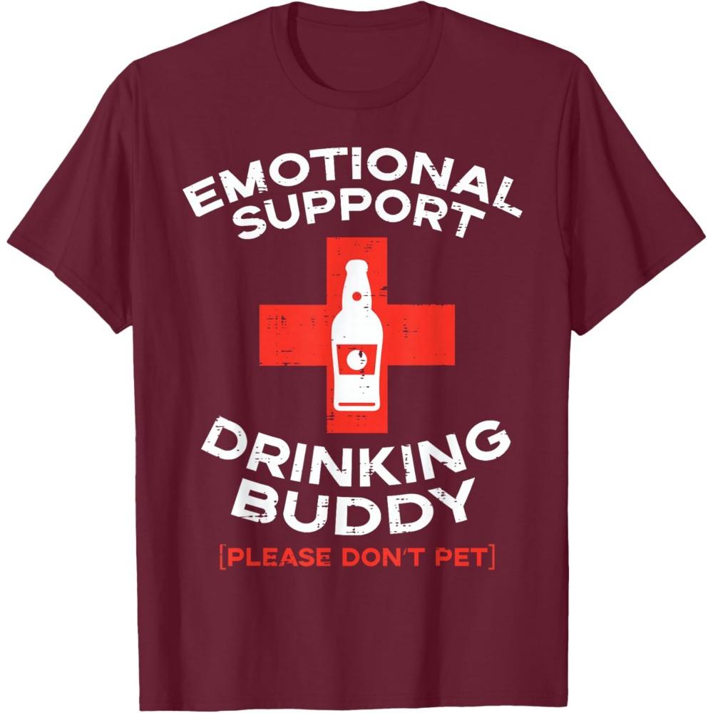 Emotional Support Drinking Buddy Beer Graphic T-Shirt Funny Gift Casual Cotton Tee