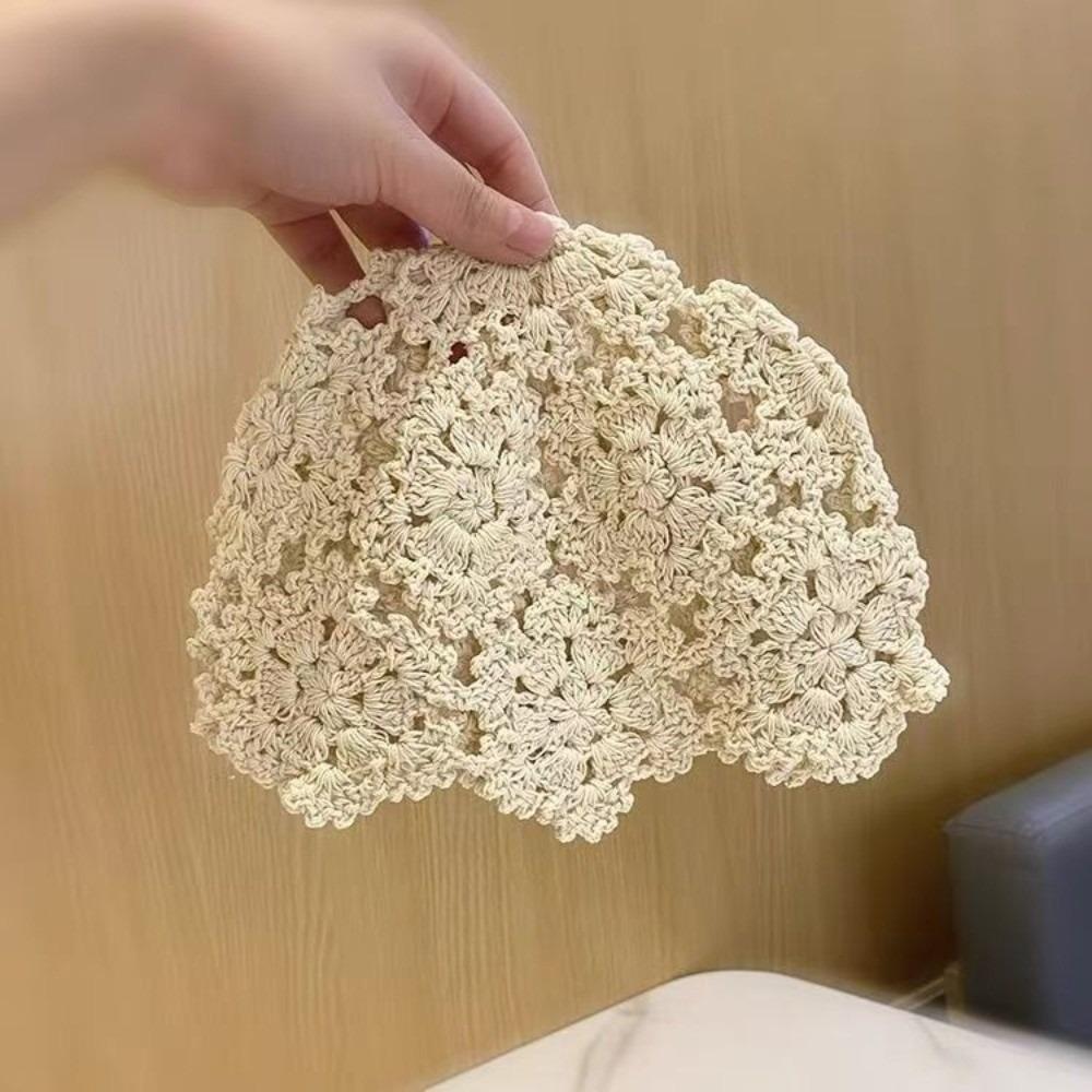Hollow Knit Skullies Caps Handmade Beanies Cap Casual Crochet Flower Hat  Ladies