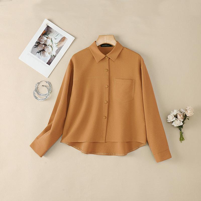 ZANZEA Женская повседневная свободная блузка с отложным воротником и длинным рукавом