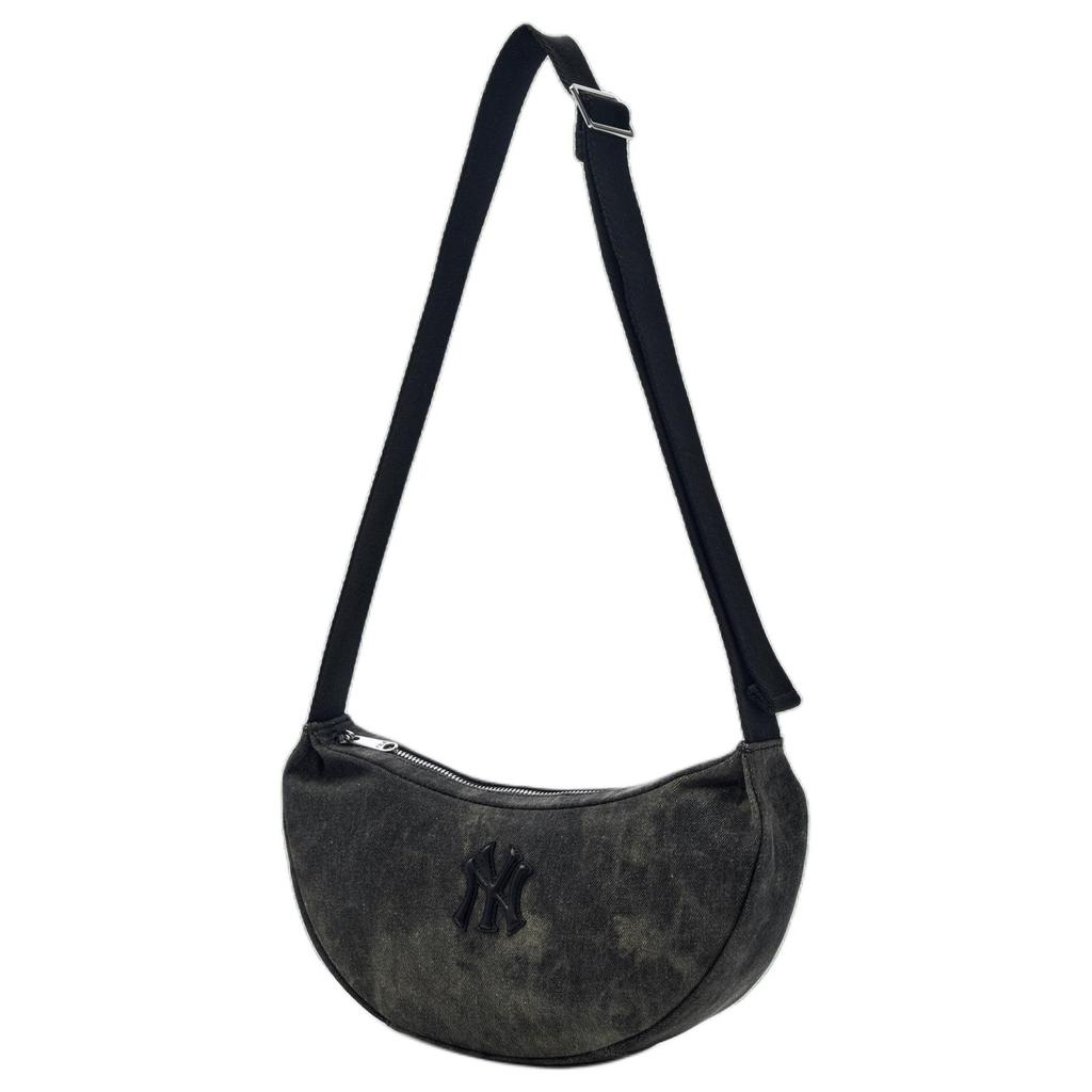 New MLB Denim Shoulder Bag Unisex Charcoal Gray/Hemp Sandy Brown 3ABQBV45N
