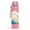 1PC Soft White Cloud Landscape Art 750ml Color Plastic Sports Water Bottle Leakproof Flip Straw Lid For Sports Office Home Use