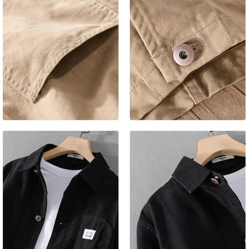 Японские куртки-карго в ретро-стиле для мужчин, весенне-осеннее мужское пальто из чистого хлопка, рабочая одежда, воротник-лацкан, однобортное пальто цвета хаки
