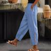 Women's Fashion Casual Solid Color Print High Waist Trousers Pants & Capris