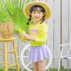Purple Girls' Long Sleeve Sun Protection Quick-Dry Swimsuit Set for Small to Medium Children