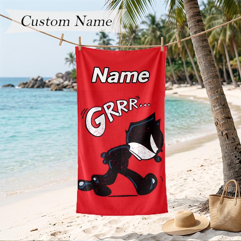 Felix the Cat Custom Name Printed Beach Towel Personalized Soft Towel For Swimming Beach Travel
