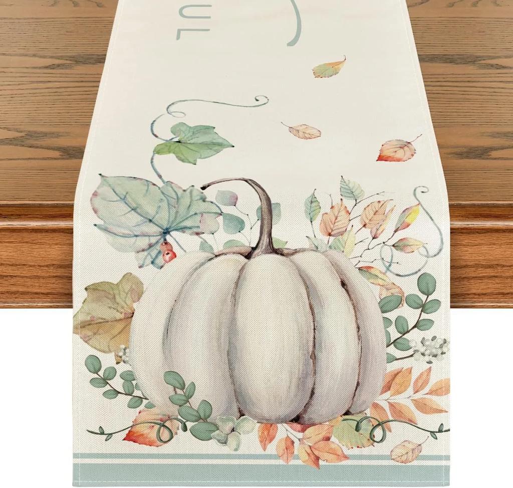Дорожка для обеденного стола с кленовым листом и тыквой на День благодарения, для домашней кухни, для столовой, для вечеринки, моющаяся, многостильная