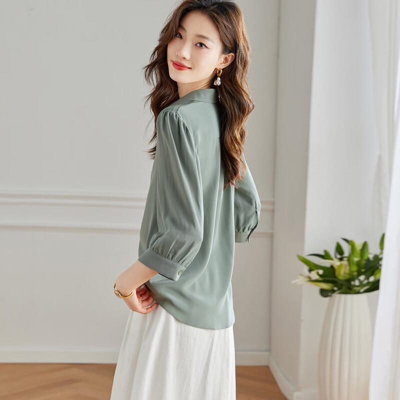 Женская блузка из 100% шелка-тусса 3/4 рукава с лацканами