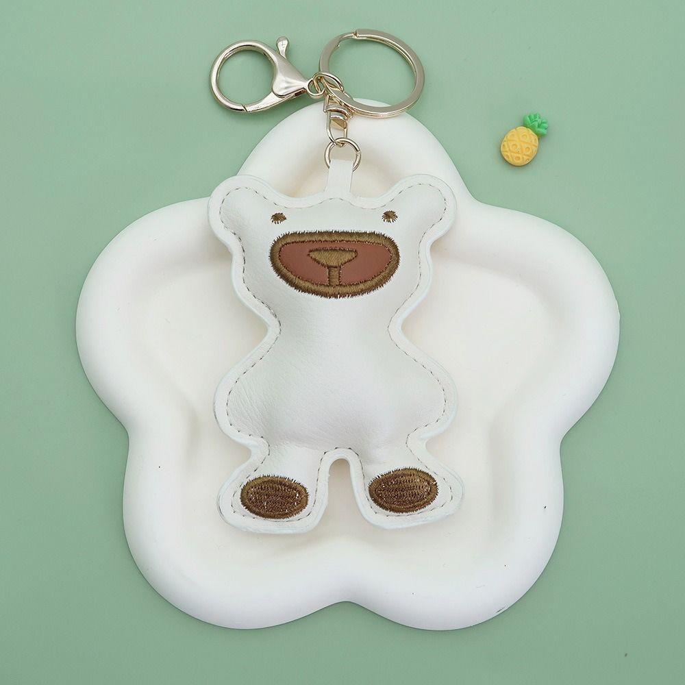 Fashion PU Leather Embroidery Bear Hanger Cute Heart Bears Bag Pendant  Backpack Decoration