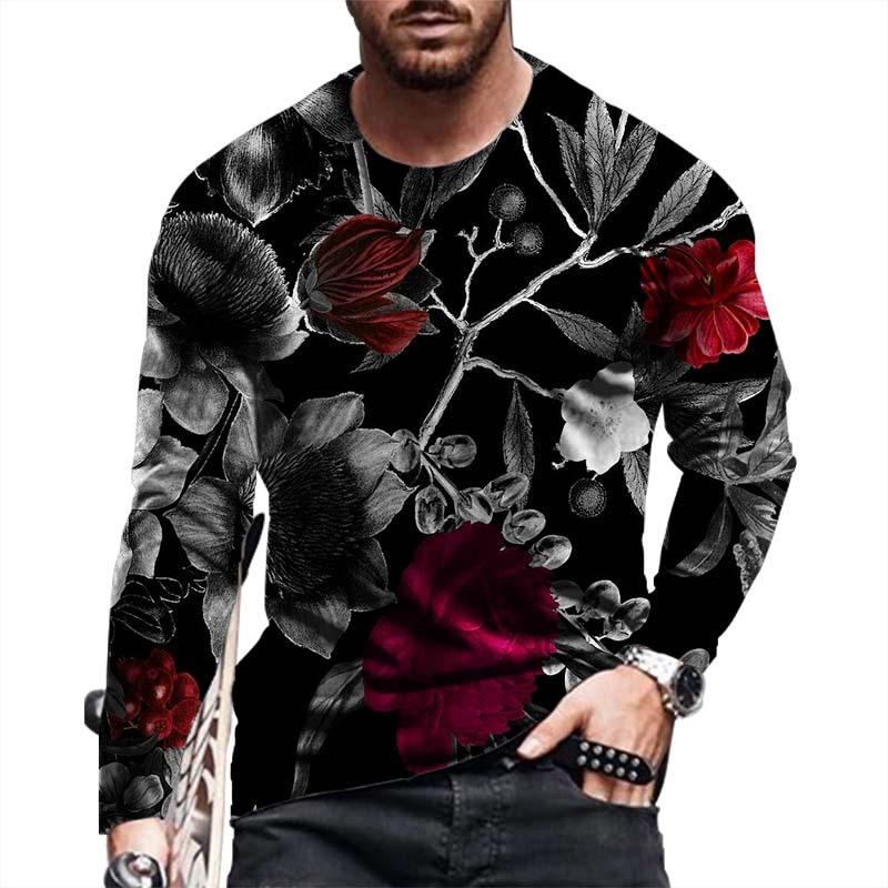 Floral Vintage Pattern 3D Print Summer Men's O-Neck T-shirt Casual Long Sleeve Oversized T Shirt Fashion Pullover Men Clothing