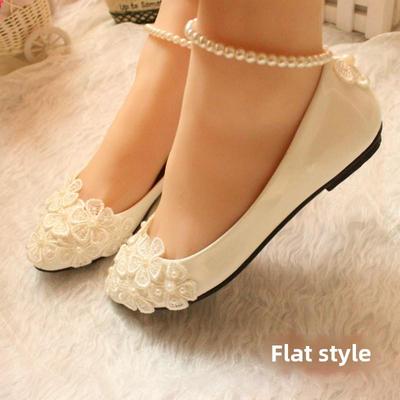 [Star Cat] Женские белые жемчужные туфли на плоской подошве, свадебные туфли, каблук разной высоты, доступны большие размеры