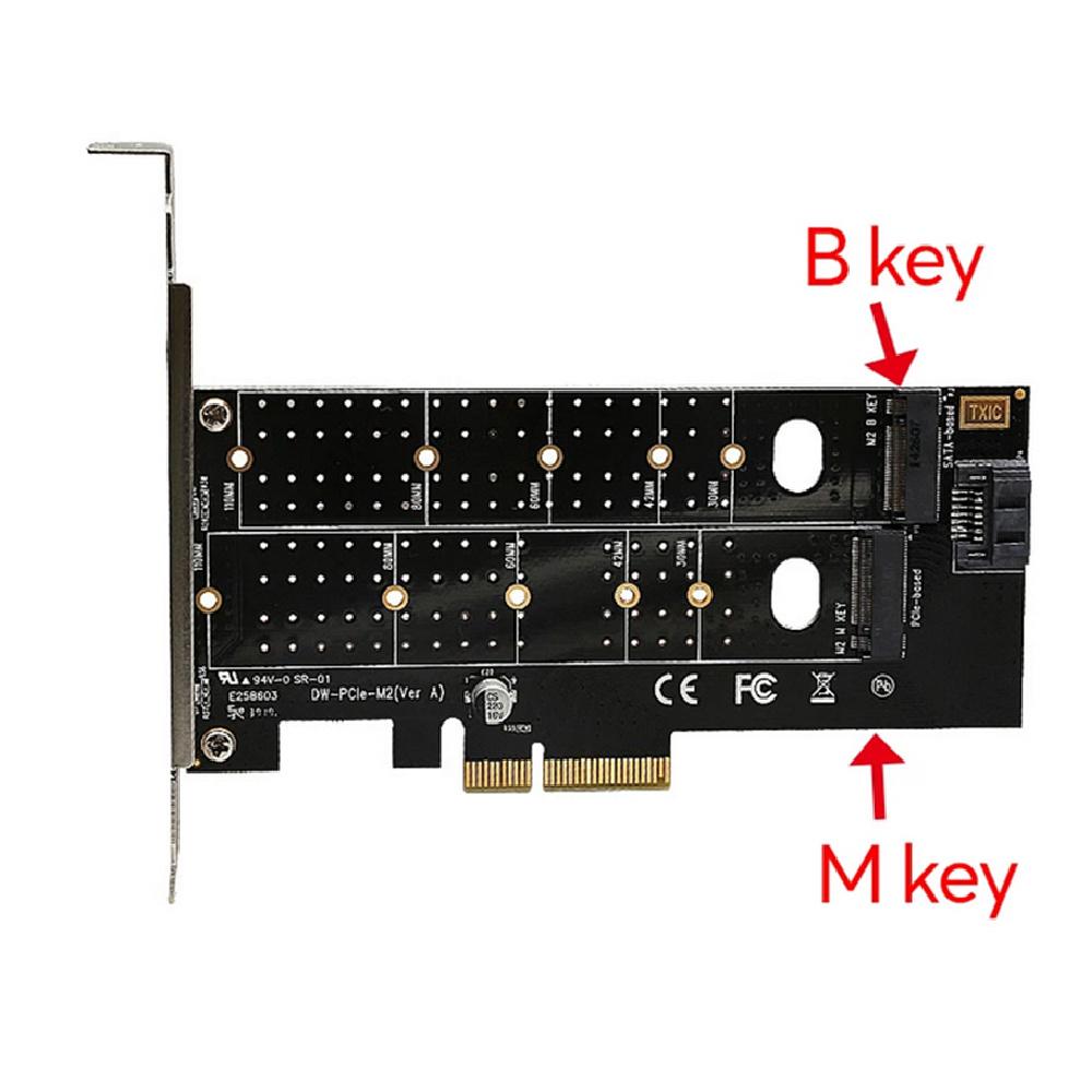 Dual M.2 to PCIe Adapter M.2 NVMe SSD to PCIe Adapter & NGFF (B+M Key) SSD to SATA Controller Expansion Card