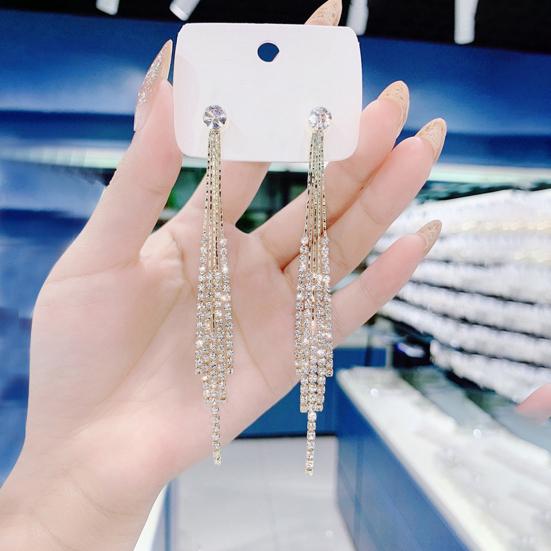 1 пара серег-гвоздиков Изящные Элегантные Темпераментные Роскошные Со стразами Кисточки Линейные Серьги Модная Бижутерия