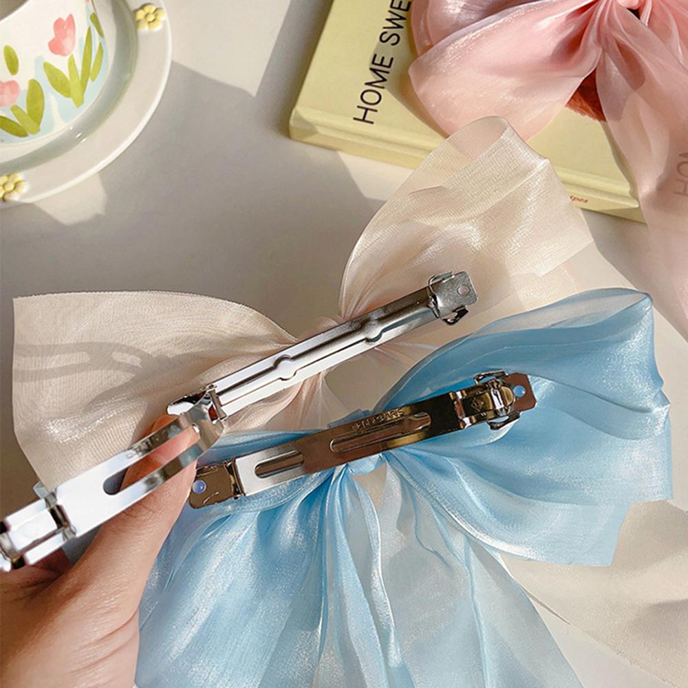 Summer Bow Hairpin Girls Mesh Simple Ponytail Barrettes For Women Party Travel Hair Clip Korean Temperament Hairpin Headwear