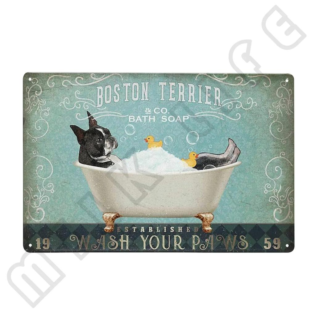 Металлическая табличка Boston Terrier Co Bath Soap Tin Sign для Ванной Туалета Дома Зоомагазина Декор 12 X 8 Дюймов
