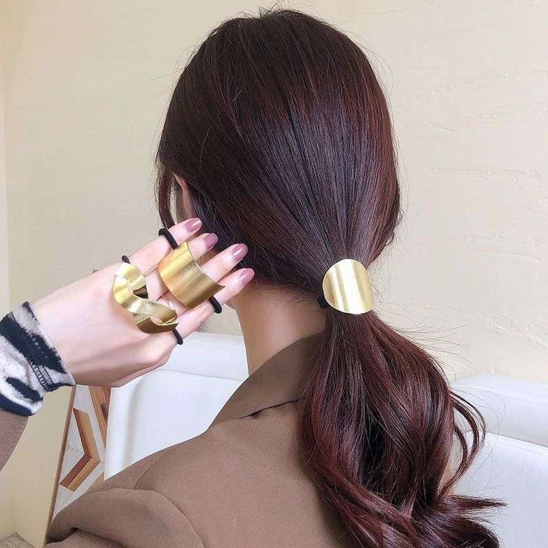 Simple Metal Fashion Elastic Hair Bands Geometric Hollow Gold Headwear Hair Ropes Hair Ties Women Korean Hair Accessories Women