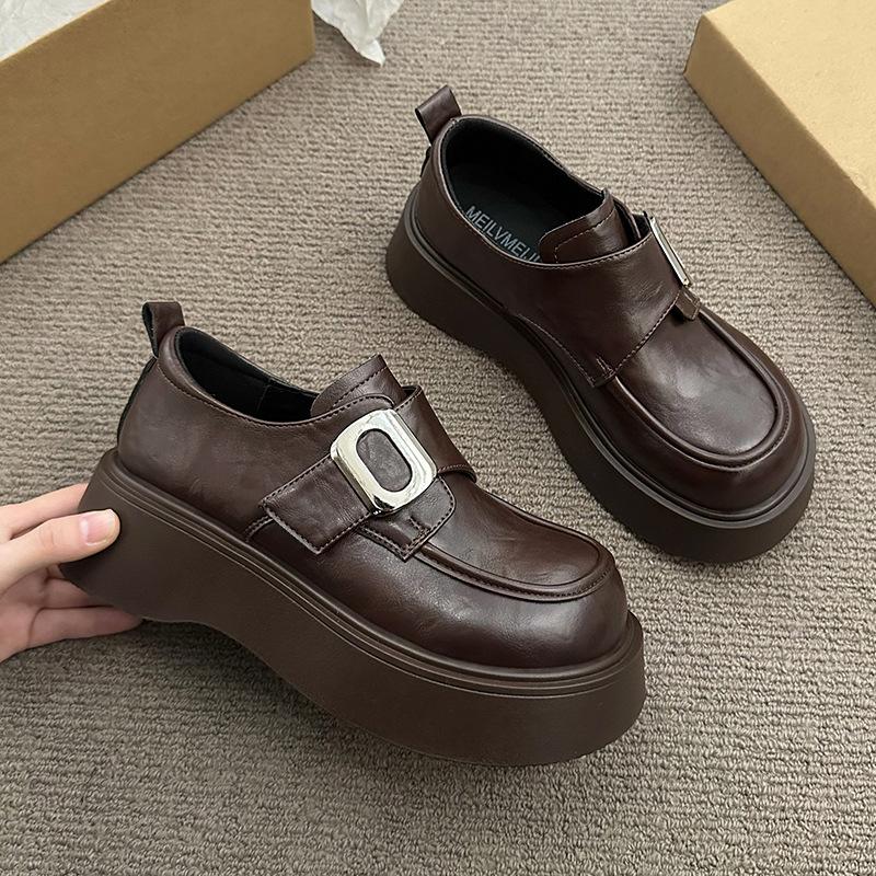 Коричневые туфли на высокой платформе в британском стиле, женские, новые, весна-осень 2025 года, универсальные, юбка, мокасины Мэри Джейн