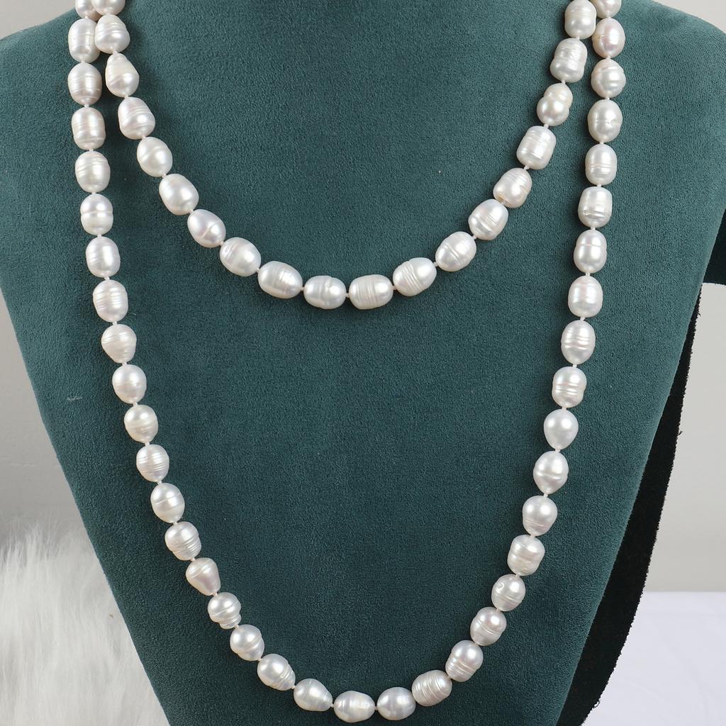 Natural Freshwater 10/11mm Large Threaded Pearl Beaded Sweater Chain Layered Wear Hand-knotted Necklace Strands Fashion Jewelry