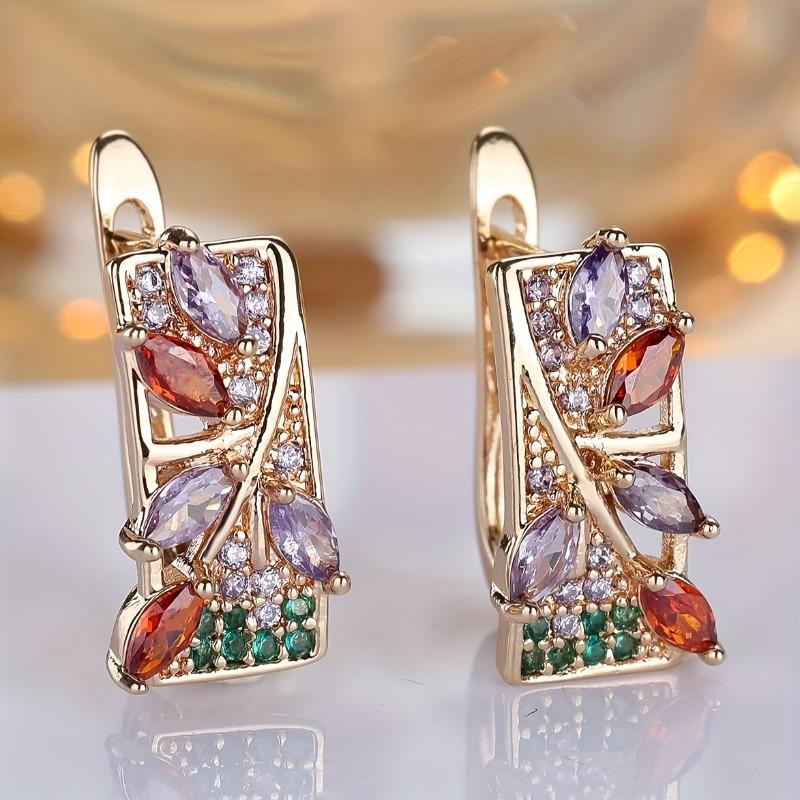 Luxury Flower Pendant Earrings with Colored Zirconia Elegant Bohemian Style for Weddings Brides Formal Events Event Accessories
