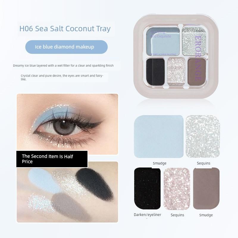 2026 New Five-Color Eyeshadow Palette with Pearlescent Shimmer, Matte Earth Tones, Black, White, Cement Gray, Punk Smoky, Portable
