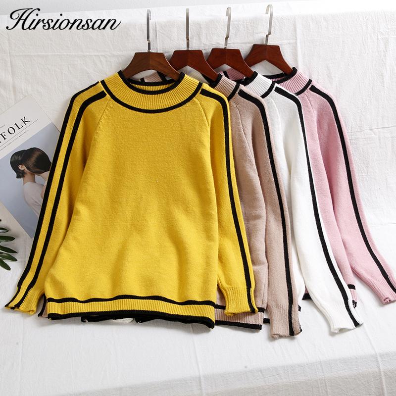 Hirsionsan Autumn Winter Sweater Women 2021 O Neck Knitted Pullovers Female Soft Basic Striped Jumper Casual Thicken Sweaters