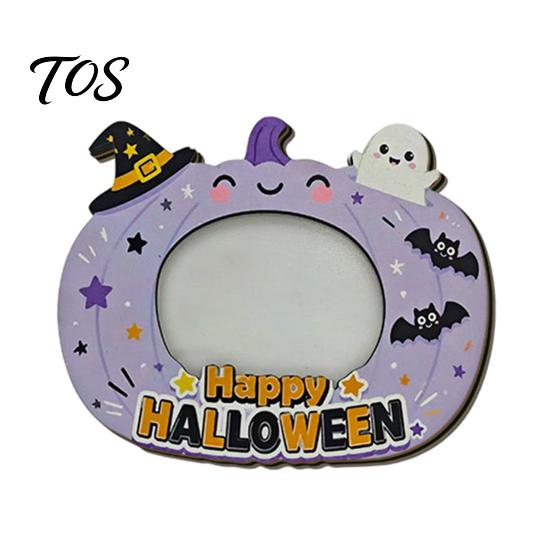 Indoor Holiday Table Decor Halloween Wooden Photo Frame, Pumpkin Ghost Cat Cutout Picture Autumn Tabletop Decoration Holder, Double-sided for