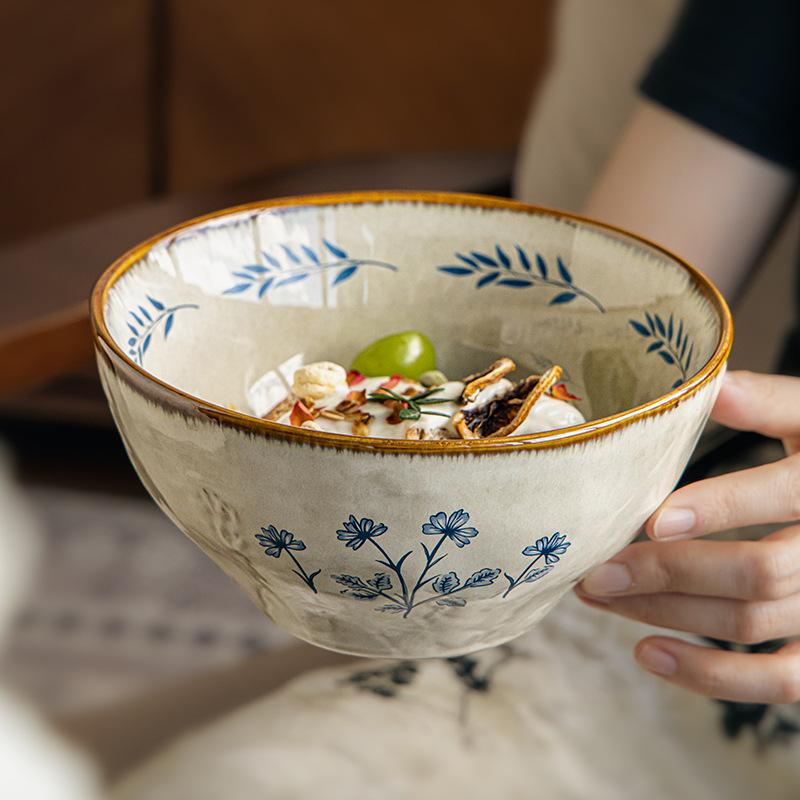 Керамическая миска для рамена 7 дюймов в ретро-стиле, суповая миска на высокой ножке, большая миска для лапши, миска для смешивания лапши быстрого приготовления, распродажа