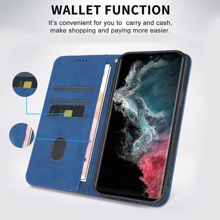 Coque de protection - BOOLING - pour Samsung Galaxy A14 5G - Synthécuir Bleu Marine - Motif Mosaïque - avec 2 Verres Trempés