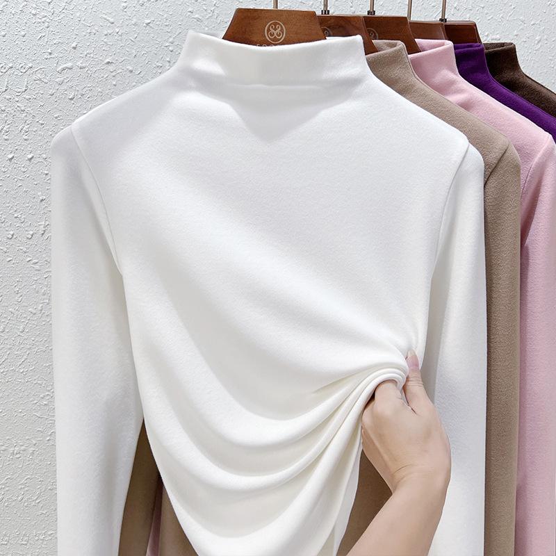 Autumn and Winter Women's Bottoming Shirt Dralon Warm Half Turtle-neck Long-sleeved Double Faced Velvet Inner Tops