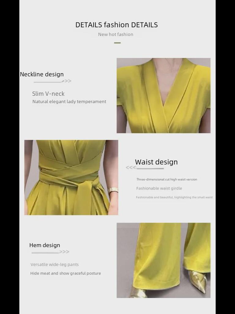 «Элегантный женский комбинезон с широкими штанинами и V-образным вырезом — летний стиль»