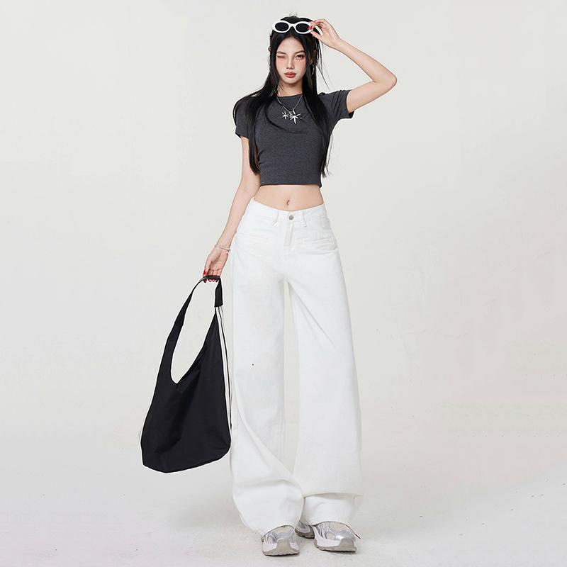 Женские джинсы прямого покроя с высокой талией, женские эластичные свободные джинсовые брюки, женские белые брюки