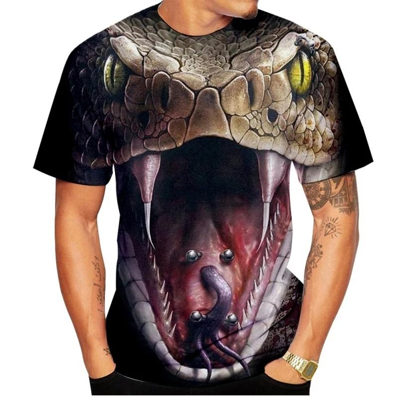 Summer Cool and Breathable Animal Snake Pattern Men's T-shirt Fashion Casual Cool Street Fashion Harajuku Round Neck Short Sleeved T-shirts