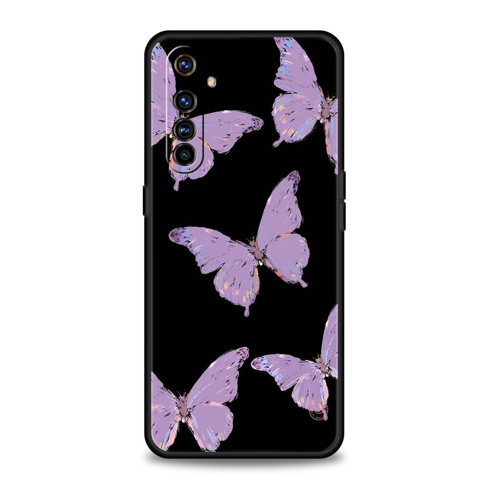 butterfly Phone Case For Realme 10 9 8 5G 7 6 GT2 Pro Plus 9i 8i C21 C11 C25 C35 GT Neo 2 3 3T Soft Silicone Black Cover Coque
