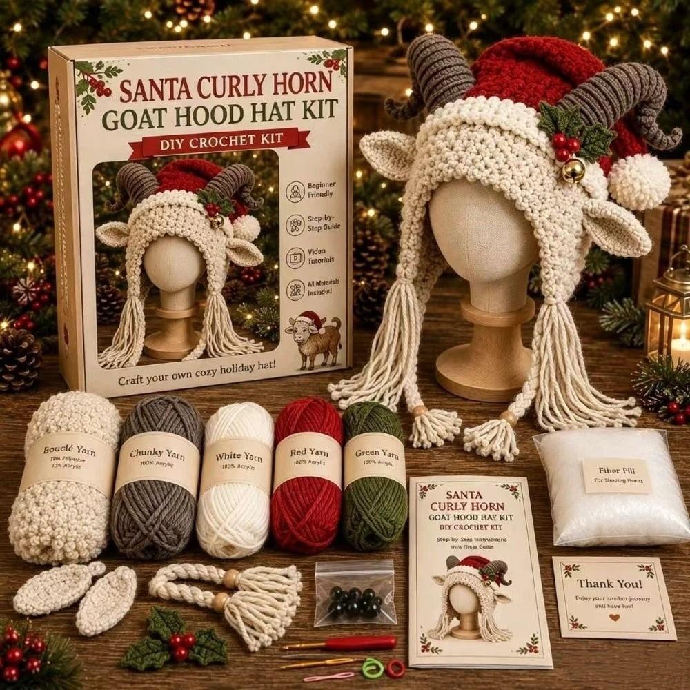 Cattle DIY Crochet Hat Kit Sheep Christmas Hat Kit Headdress Making Kit for Adults Teens Seniors