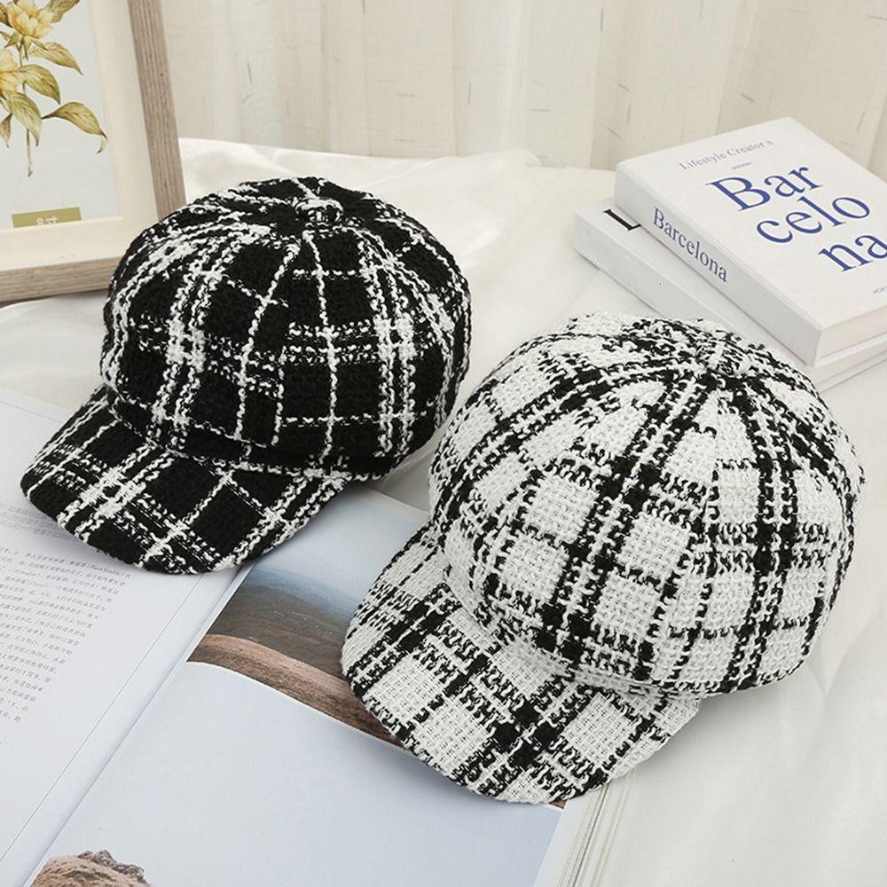Casual Artist Hat Keep Warm For Girls Autumn Painter Hat Women Visors Cap Plaid Beret Octagonal Cap