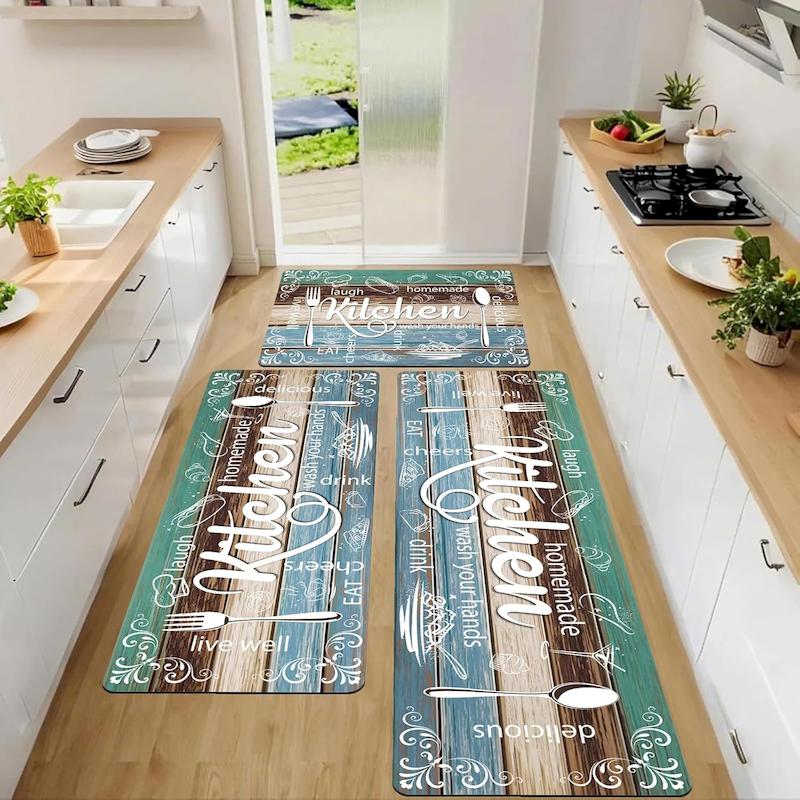 Retro Wooden Kitchen Utensils Carpet Non slip Washable Floor Mat Indoor Entrance Hall Home Decoration