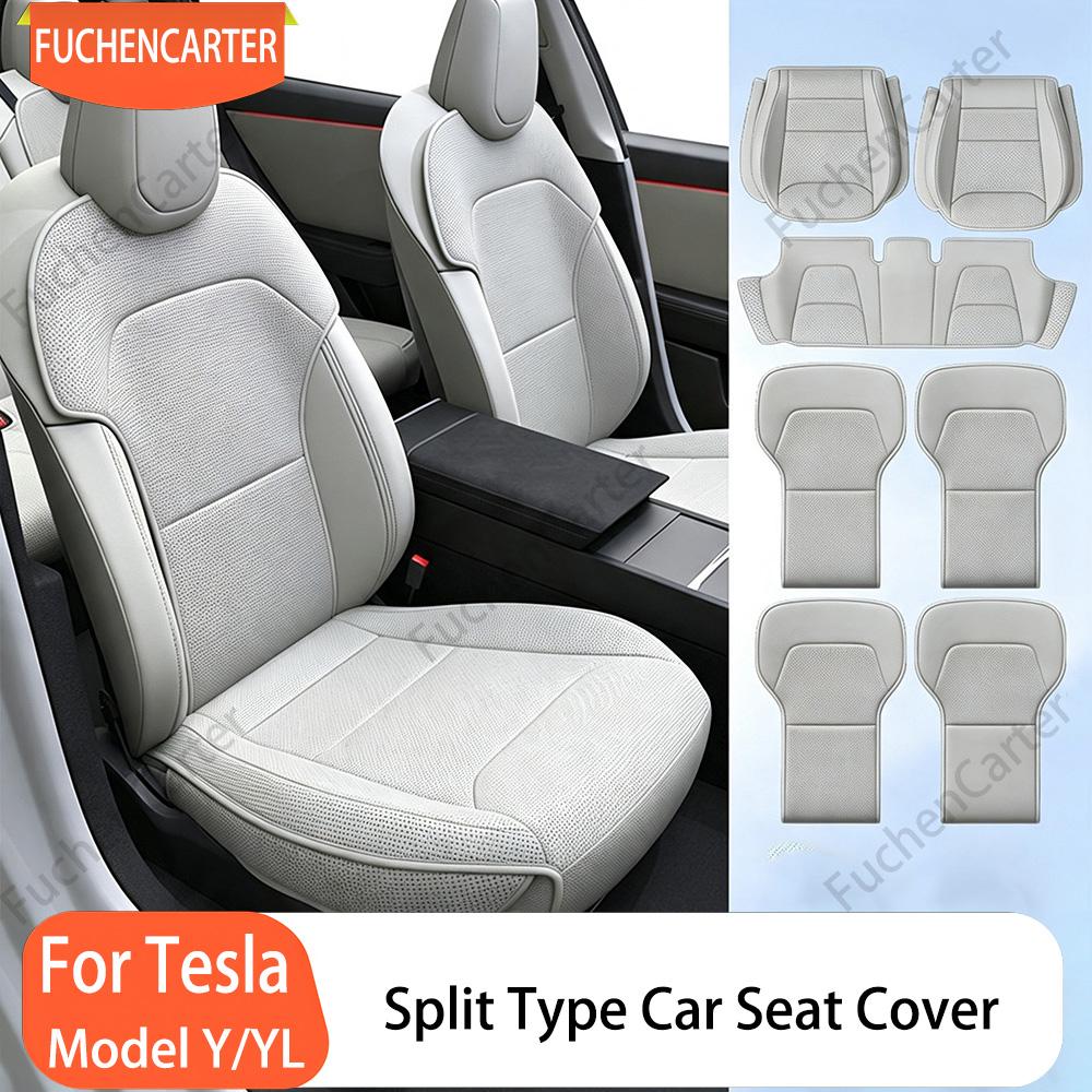 Four Seasons PU Ventilated Seat Cushions For Tesla Model Y YL Juniper 2025+, Split Single Seats & Rear Back Row Set