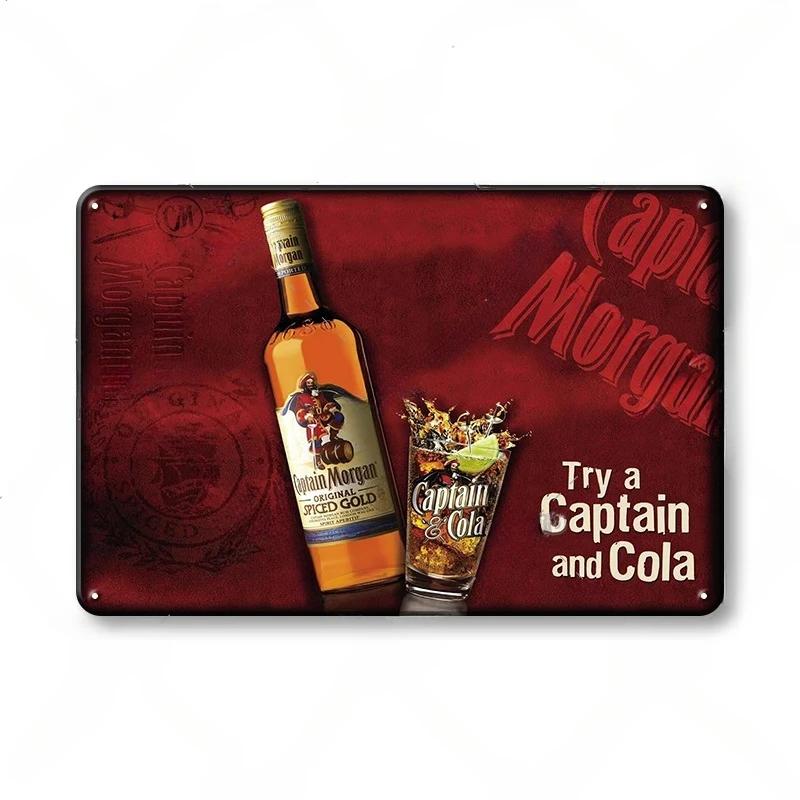 Винтажные жестяные знаки с ромом Captain Morgan, плакаты, настенный декор, ретро-металлический знак, Havana Club, Bacardi, Kraken, табличка, бар, кухня