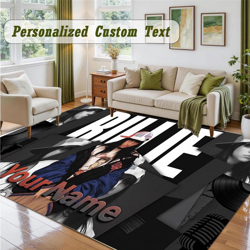 Crystal Velvet Square Rug Custom NameBillie Eilish Pattern Non Slip Home Floor Decor Rug