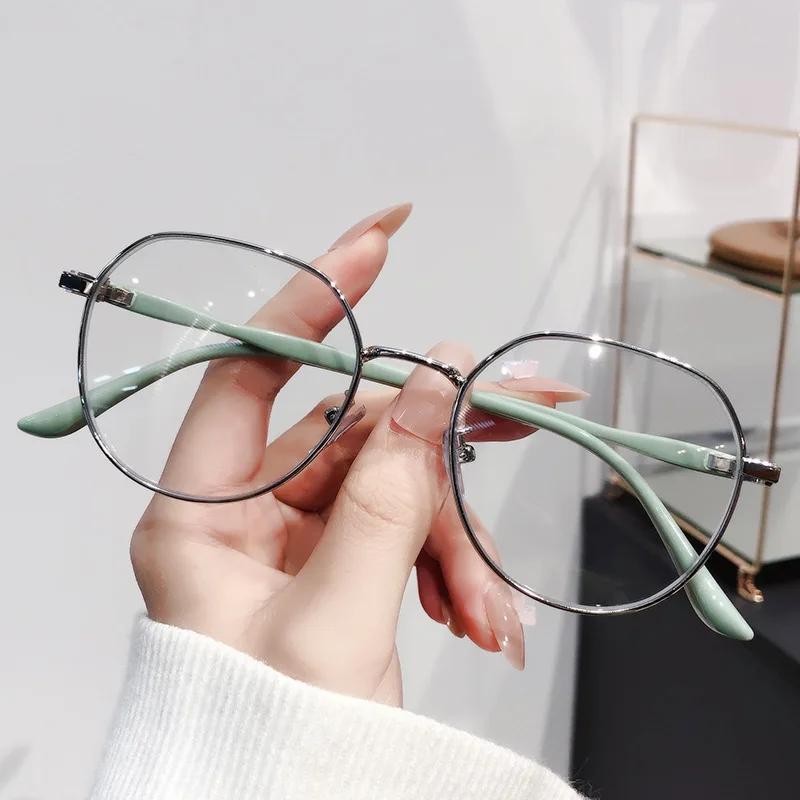 Модные круглые очки для близорукости для девочек, женские очки для близорукости, мужские металлические очки в маленькой оправе с защитой от синего света, компьютерные очки от 0 до -400