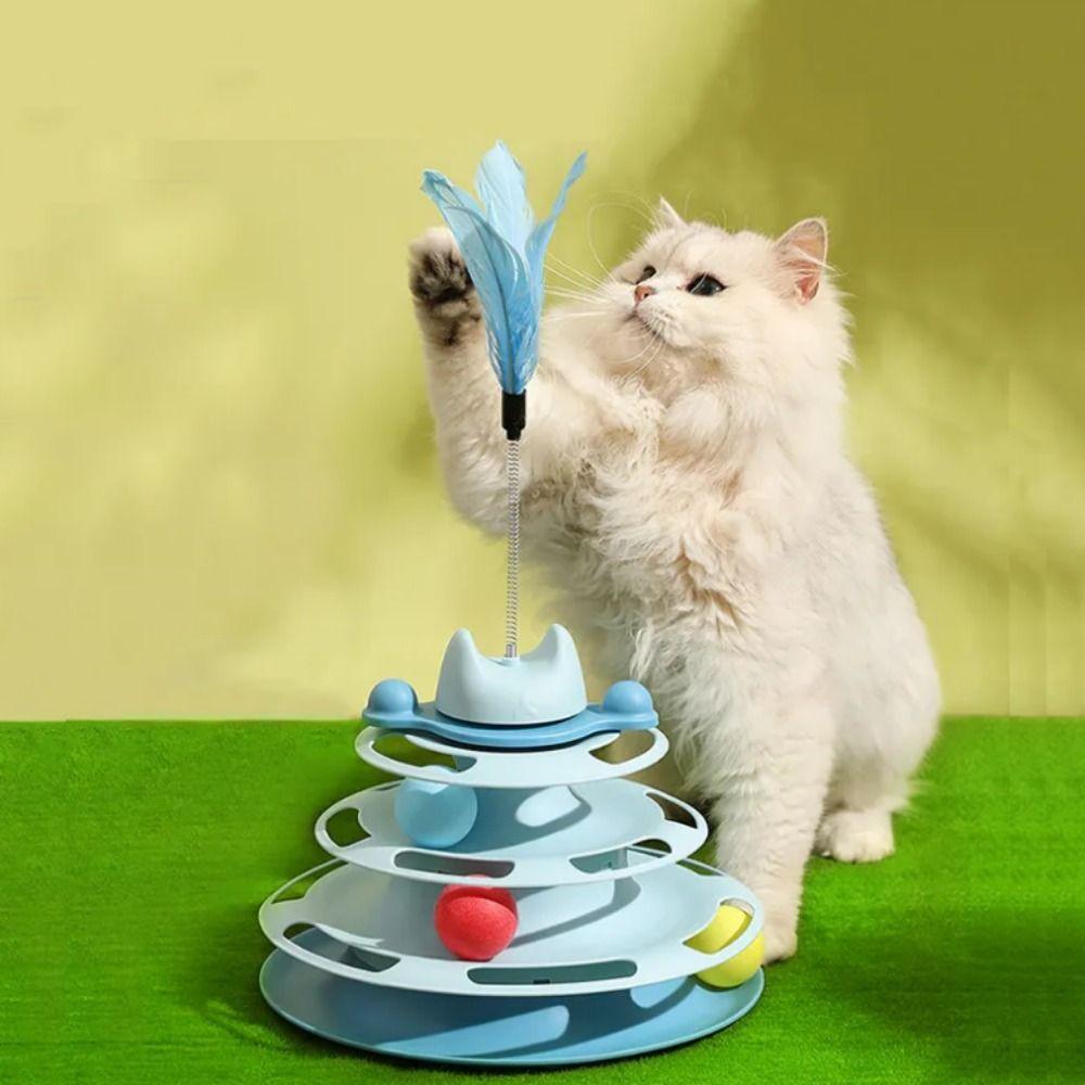 Интерактивная развлекательная тарелка-башня для кошек, съемная кошачья вертушка, шарики-ролики, снимает тревогу