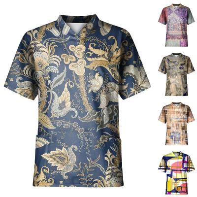 Женские топы с короткими рукавами и v-образным вырезом с цветочным принтом, рабочая униформа, карманная блузка