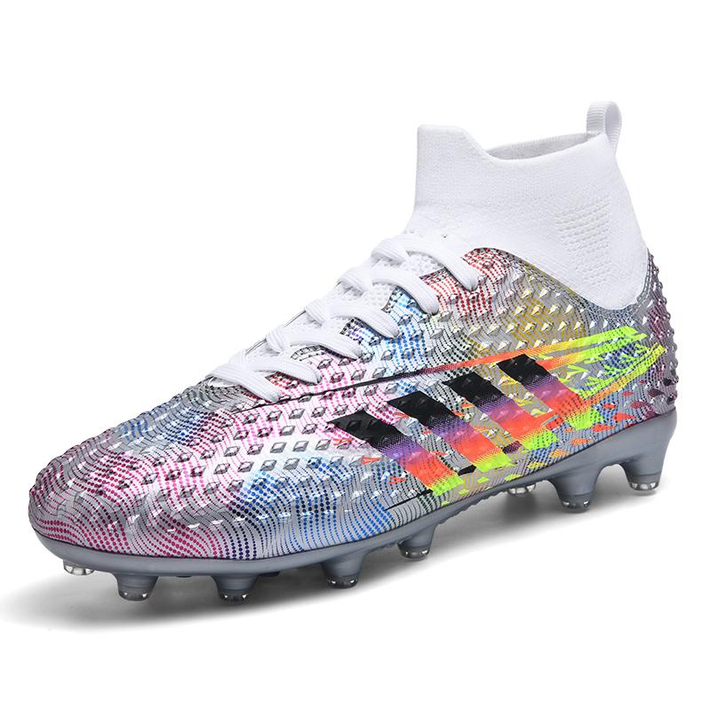 Брендовые серебристые мужские футбольные бутсы большого размера 34-46, дышащие, без застежек, мужские футбольные бутсы для тренировок на открытом воздухе, кроссовки FG для мужчин