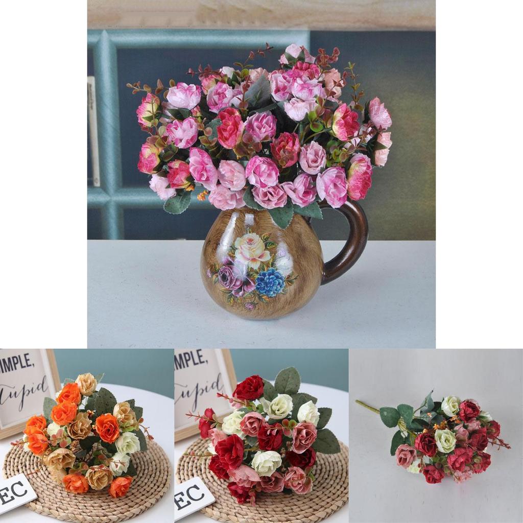 Vibrant 21 Heads Artificial Silk Flowers Rose Bunch Bouquet For Timeless Wedding Arrangements