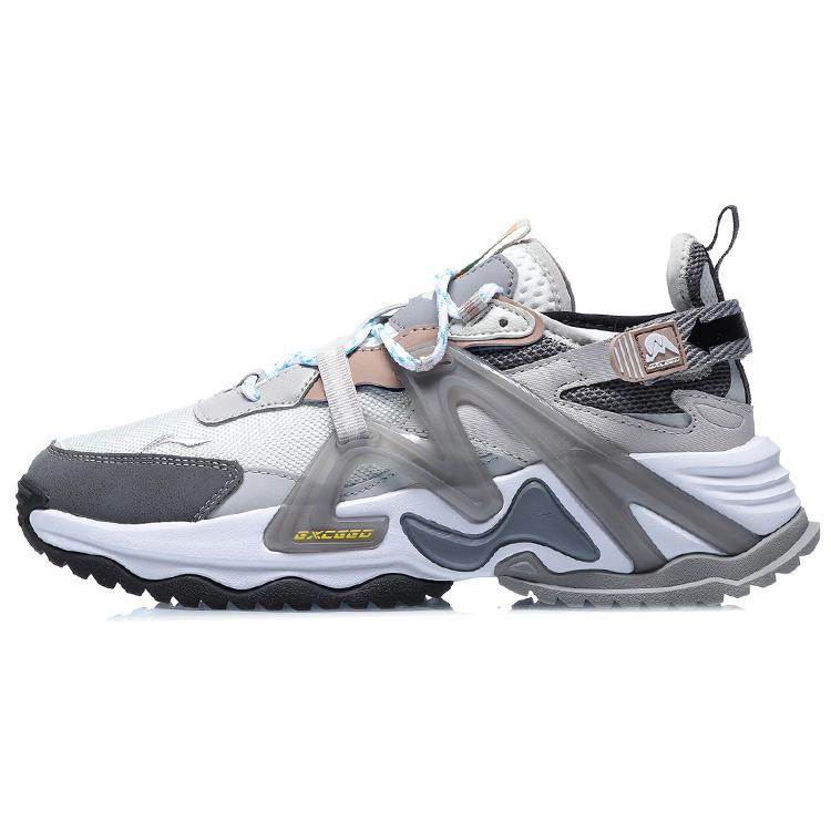 Li Ning Exceed Кроссовки для бега с нескользящей и износостойкой подошвой, низкие, женские, бело-серые AGLQ126-3