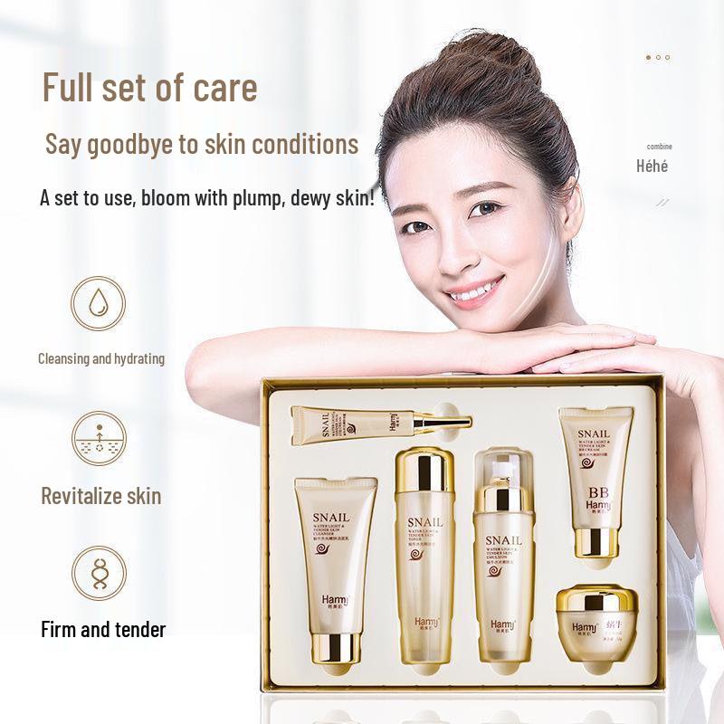 Шесть средств для ухода за кожей с муцином улитки: Подарочный набор: Увлажняющий и Восстанавливающий Лосьон и Крем