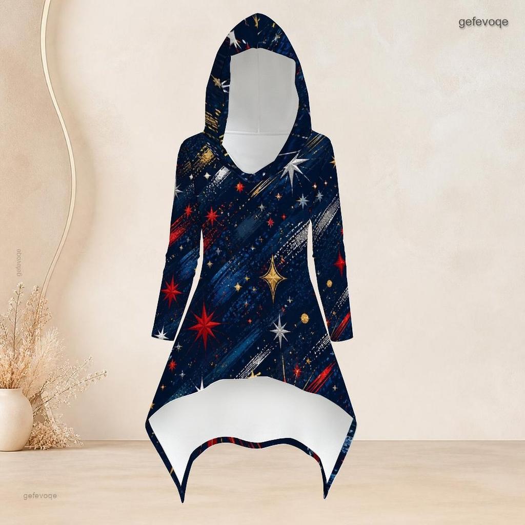 Women Plus Size Hooded Long Sleeve High Low Top Fitted Pants Two Piece White Printed Set