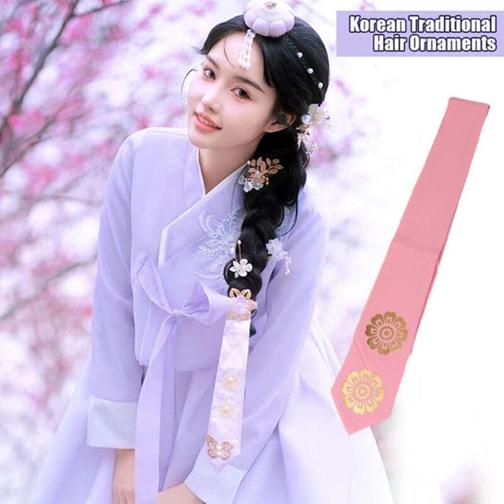 Flower Korean Headband Ribbon Stage Dance Costume Sweet Korean Hanbok Hairband  Hanfu