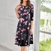 Women's Casual Fashion Round Neck Three Quarter Sleeve Print Midi Dress