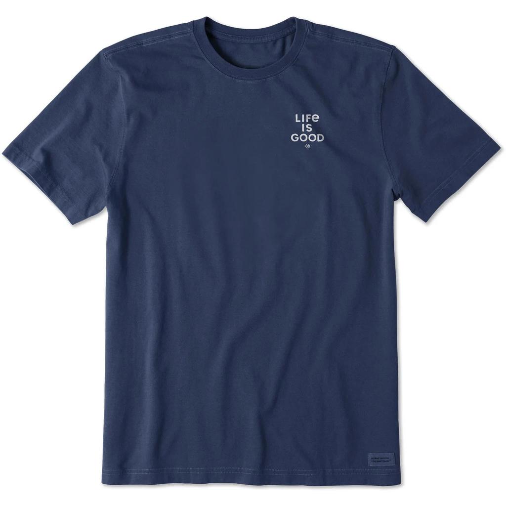 Life is Good. Men's Bert's Stacked LIG Short Sleeve Crusher Tee, Darkest Blue