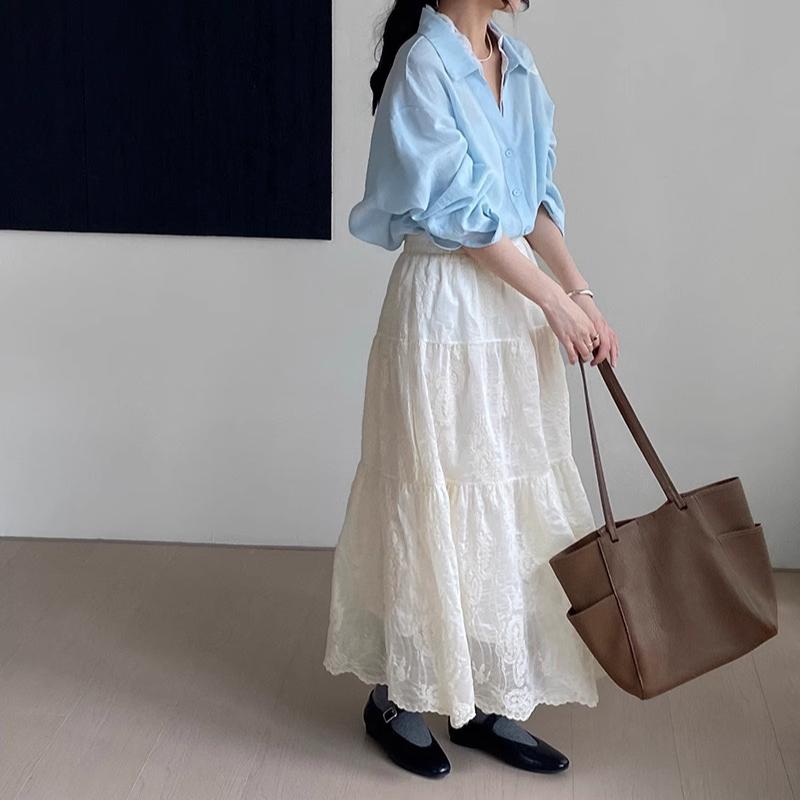 DIMANAF 2025 Женские весенние юбки Винтажные эластичные белые плиссированные элегантные длинные юбки Новые кружевные юбки с высокой талией